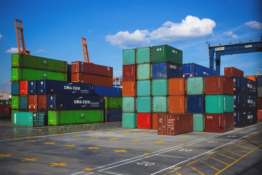 Steel shipping container on a container dock